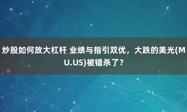 炒股如何放大杠杆 业绩与指引双优，大跌的美光(MU.US)被错杀了？