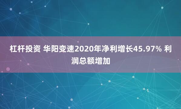 杠杆投资 华阳变速2020年净利增长45.97% 利润总额增加