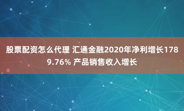 股票配资怎么代理 汇通金融2020年净利增长1789.76% 产品销售收入增长
