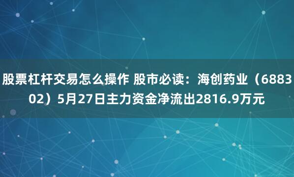 股票杠杆交易怎么操作 股市必读：海创药业（688302）5月27日主力资金净流出2816.9万元
